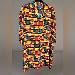 Town Craft Mens Short Sleeve Button Up Shirt Multicolor Abstract Hawaiian XL